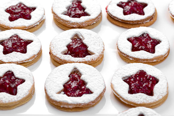 istock Christmas cookies with butter and jam on a white minimalistic background 1451152843