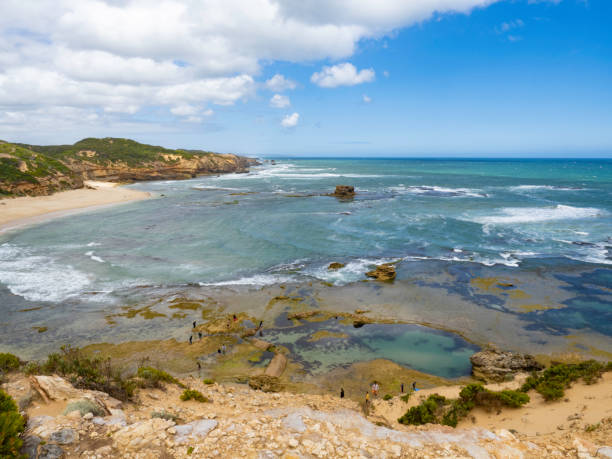 istock Looking down on rock pools and rocky coastline 1451155371