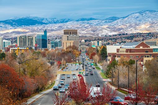 Boise , Idaho downtown with first snow