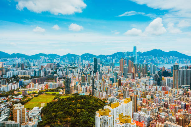 istock Hong Kong cityscape viewed from drone 1451156709