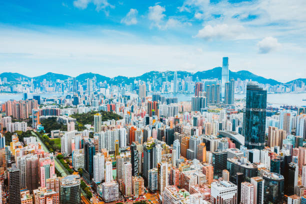 istock Hong Kong cityscape viewed from drone 1451156834