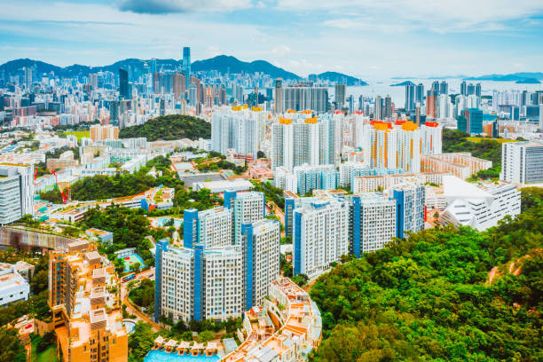istock Hong Kong cityscape viewed from drone 1451156840