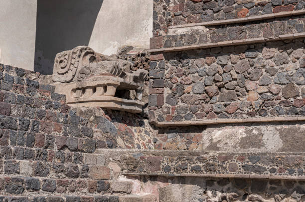 Big Jaguar or serpent head glyph found in the pyramids of Teotihuacan, Mexico. stock photo