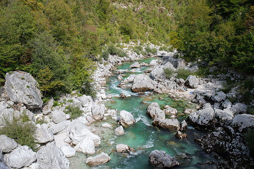 river stones seen from isonzo bridge srpenica slovenia