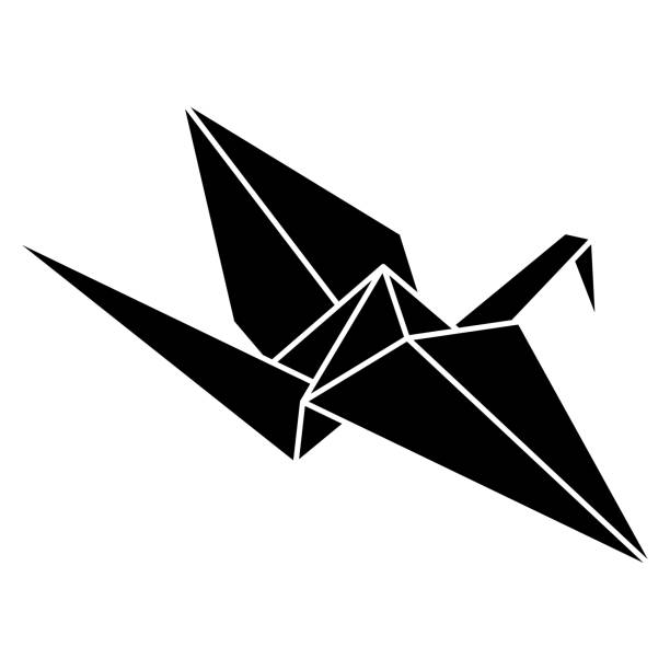 ilustrações de stock, clip art, desenhos animados e ícones de origami crane vector silhouette illustration icon isolated on white background. japanese traditional origami crane for infographic, website or app. geometric line shape for art of folded paper. - origami crane