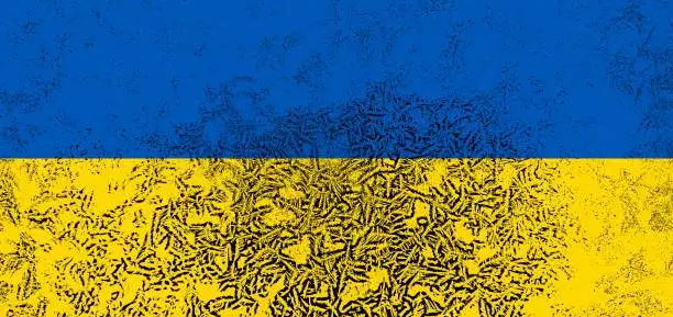 Vector illustration of Flag of Ukraine with an overlaid texture of frost on glass
