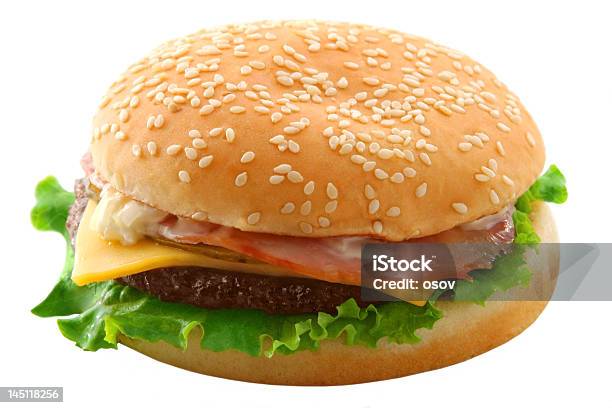 Cheeseburger Stockfoto und mehr Bilder von Cheeseburger mit Speck - Cheeseburger mit Speck, Rindfleisch, Weißer Hintergrund