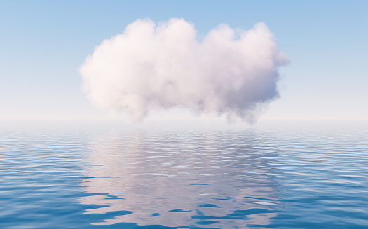Cloud and water surface, 3d rendering. Digital drawing.