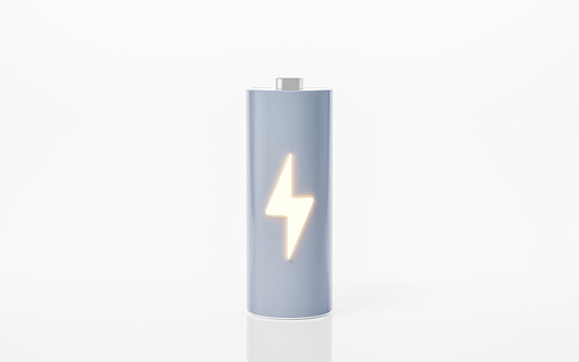 3D fast charge battery on white background, energy technology concept, 3d rendering. Digital drawing.