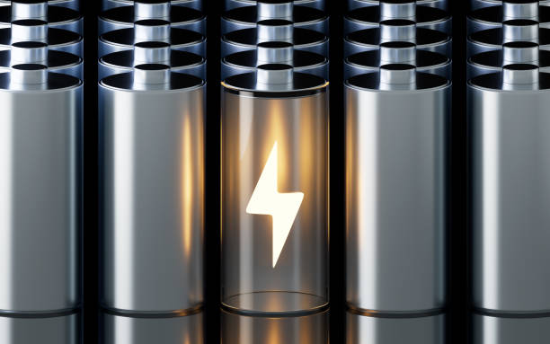 istock 3D fast charge battery on black background, energy technology concept, 3d rendering. 1451187918