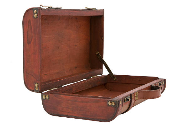 istock Vintage Wooden Suitcase Open on White Background 145118808