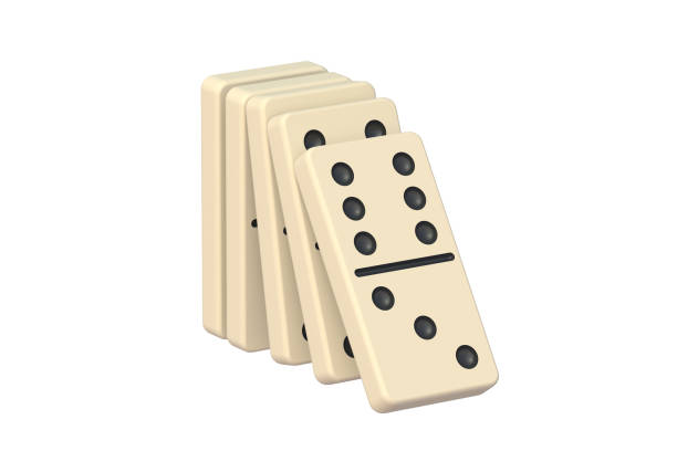 istock Dominoes tiles chain effect isolated on white background. 3d render 1451190405