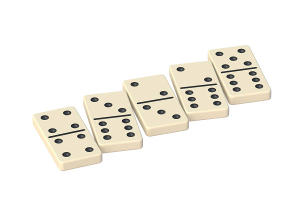 istock Row of dominoes tiles isolated on white background. 3d render 1451190433