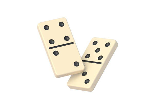 istock Falling dominoes tiles isolated on white background. 3d render 1451190464