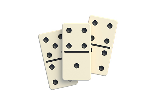 Dominoes tiles isolated on white background. Top view. 3d render