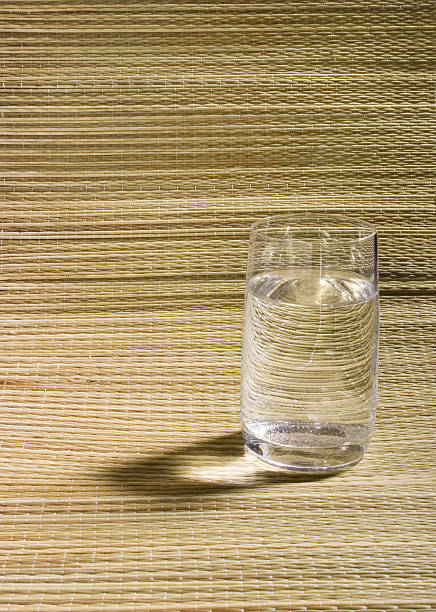 istock Glass of water on wicker background 145119347