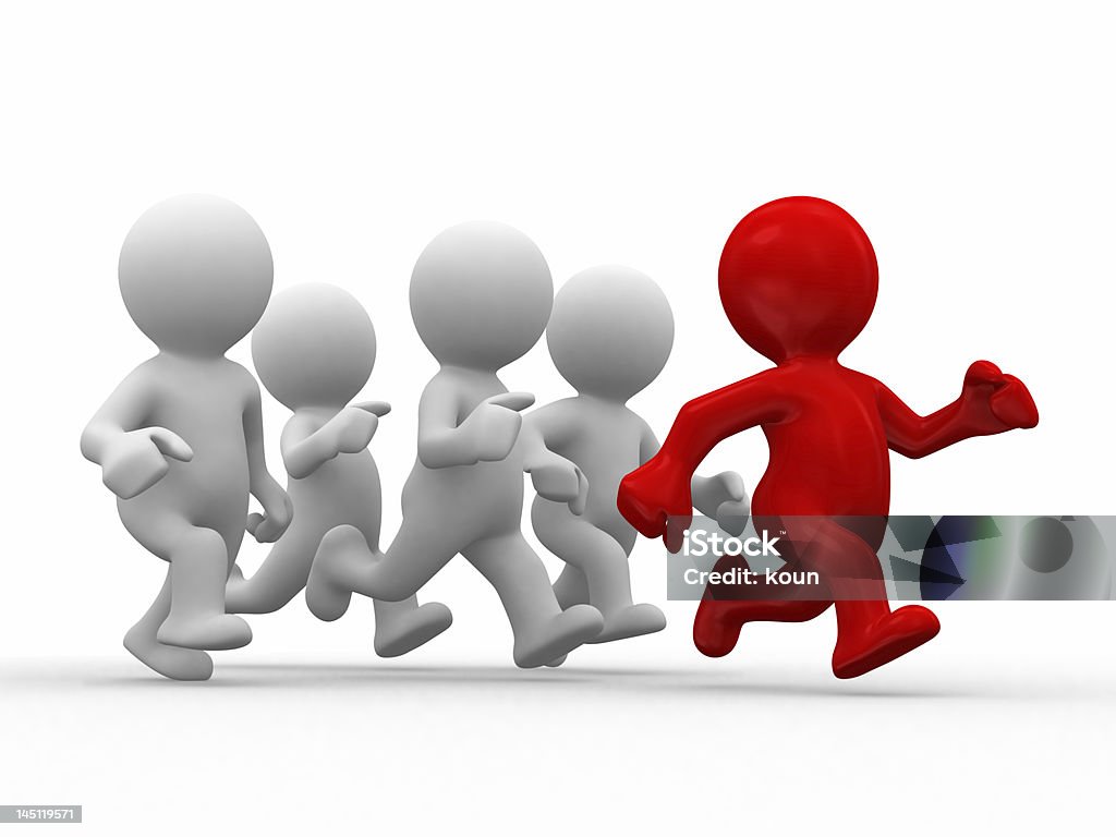 be first 3d white humans running with a red human Abstract Stock Photo