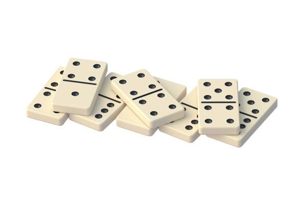 istock Scattered dominoes tiles isolated on white background. 3d render 1451197925