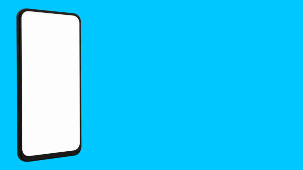 istock 3d rendering of mobile phone with white screen on blue background with space for text. 1451199138