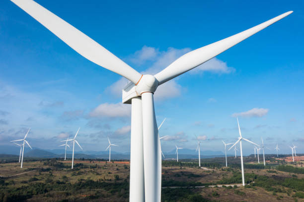 istock Close-up of Wind electric generator. Wind generators stand in agricultural fields. 1451201156