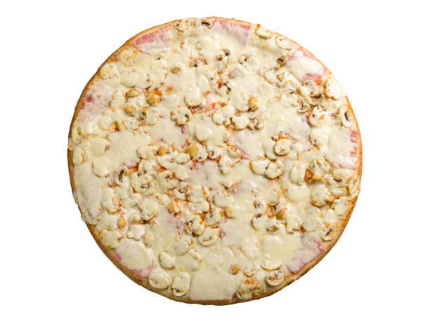 istock Pizza with ham and mushrooms isolated on white background top view 1451204027