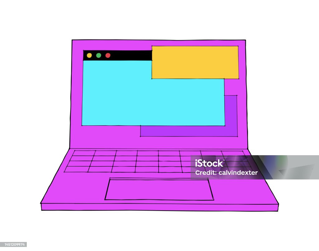 Computer Color Sketc Laptop Computer Sketch Stock Illustration - Download Image Now ...