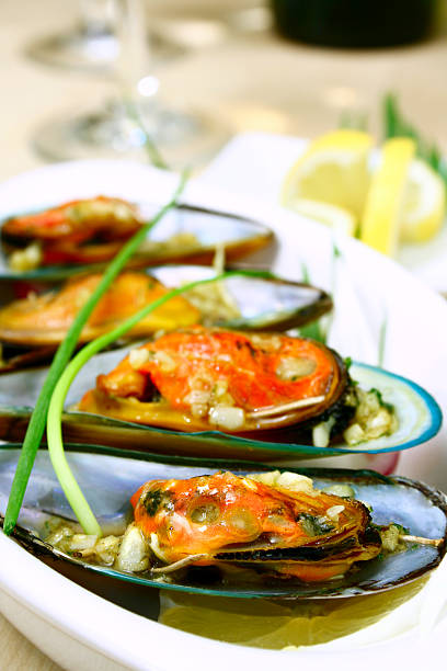 green mussels stock photo