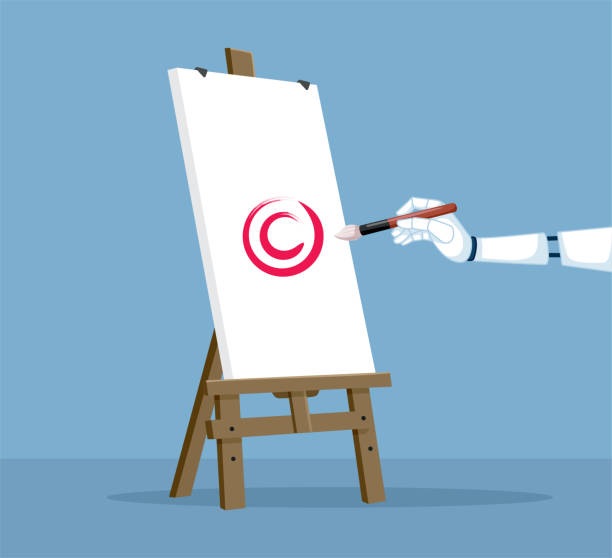 Ethical Issue of Copyright in Artificial Intelligence Generated Art Concept Illustration The issue of intellectual property in computer generated artworks glitch generator stock illustrations
