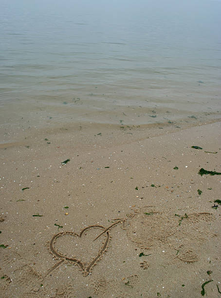 heart in the sand stock photo