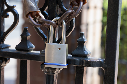 Valentine's Day - many padlocks on a bridge - red padlock with heart in the front