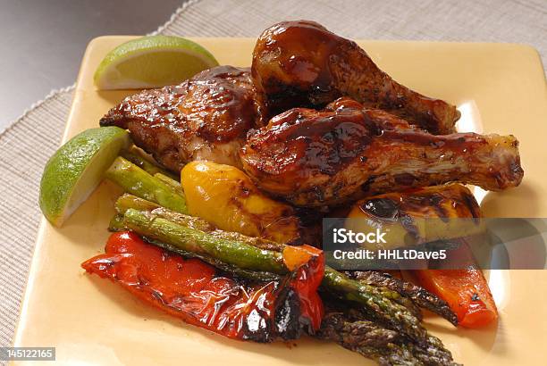 Plate Of Bbq Chicken And Vegetables Stock Photo - Download Image Now - Asparagus, Barbecue - Meal, Barbecue Chicken