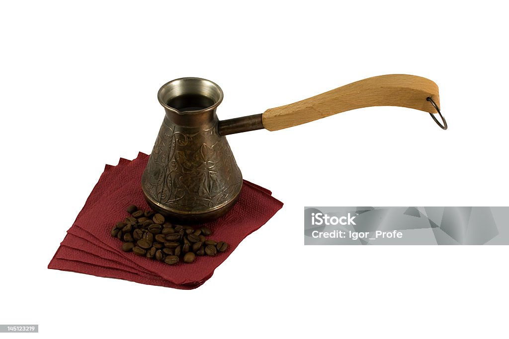 Ibrik un serviette con granos de café - Foto de stock de Anticuado libre de derechos