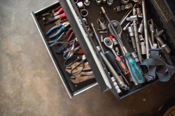 istock Set of adjustable metallic tools for use in an auto shop, for mechanics. 1451234031