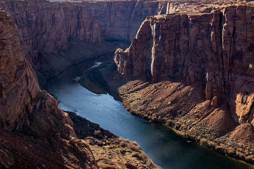 A concrete arch-gravity dam on Colorado River in Page, Arizona USA