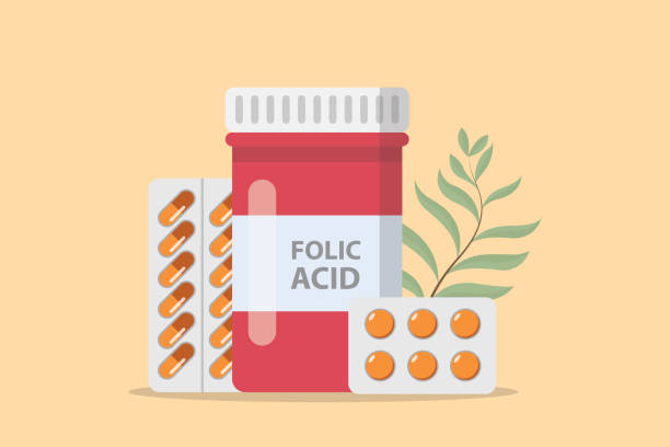 folic acid supplement vitamin for pregnant woman in the bottle and capsule with modern flat style folic acid supplement vitamin for pregnant woman in the bottle and capsule with modern flat style vector illustration folic acid stock illustrations