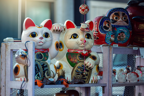 Items displayed at a flea market. An annual event in Setagaya, Tokyo.