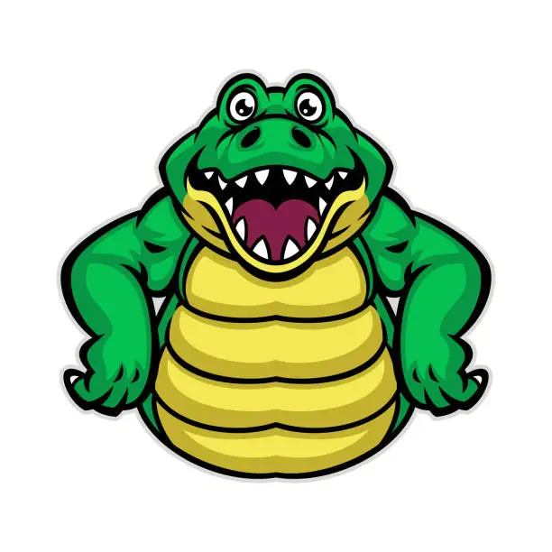 Vector illustration of Cartoon Happy Crocodile Character with hands on hip