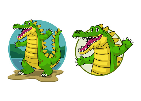 Vector of Cheerful crocodile mascot logo character in set