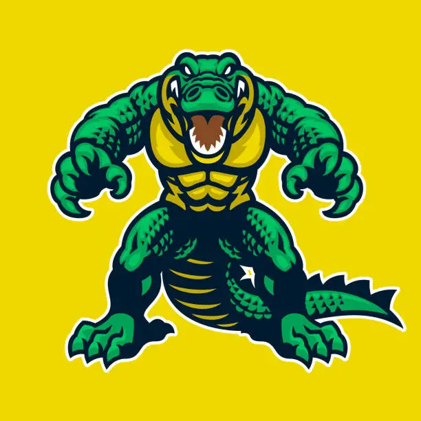 Vector illustration of Angry Green Monster Crocodile Character