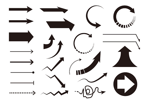 Arrow icon set. Straight, Bold, Line, Rotate, Rise, Process, Stray, Dotted