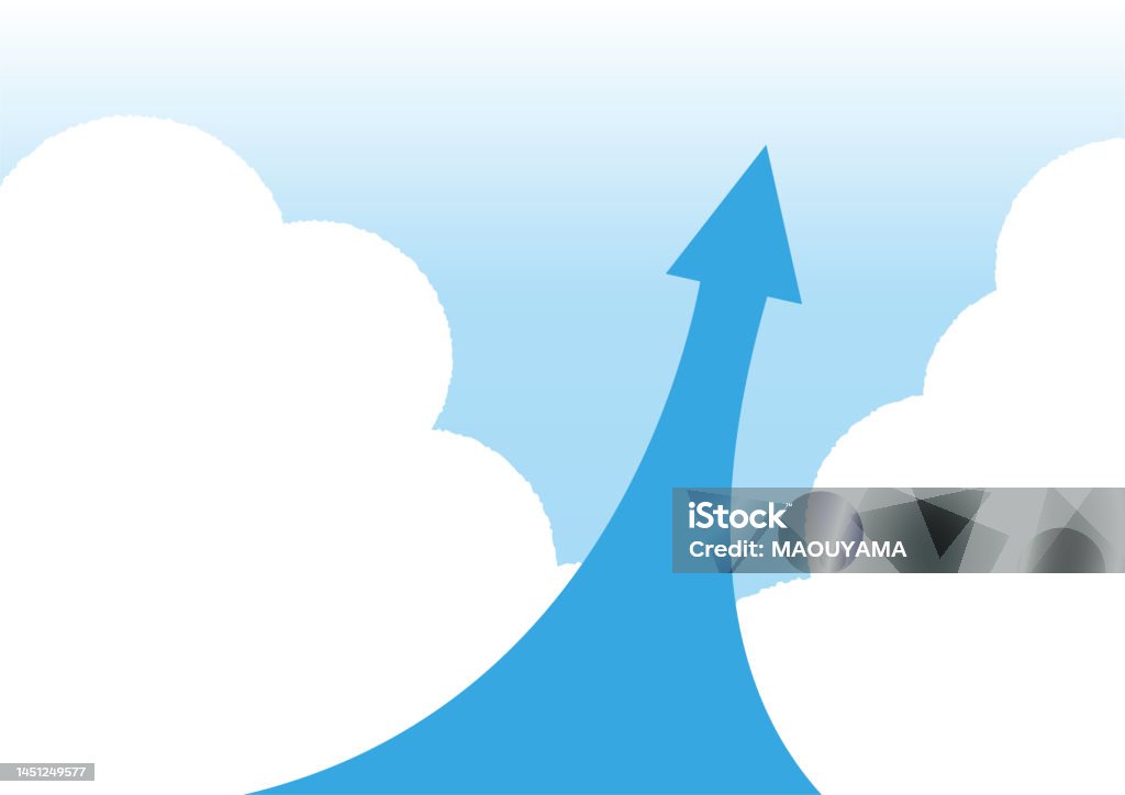Blue Arrow Risin Arrows Rising And Stretching White Clouds And Blue Sky Background Stock ...