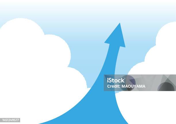 Blue Arrow Risin Arrows Rising And Stretching White Clouds And Blue Sky Background Stock ...