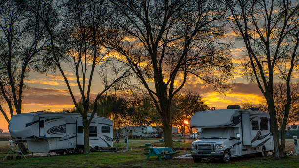 istock Campin in winter under a sunset sky 1451252450