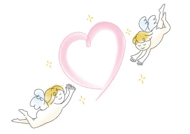 Vector illustration of Love, Angel and Heart Clip Arts