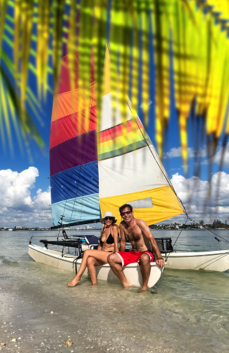 Couple at tropical beach of Sarasota, Florida