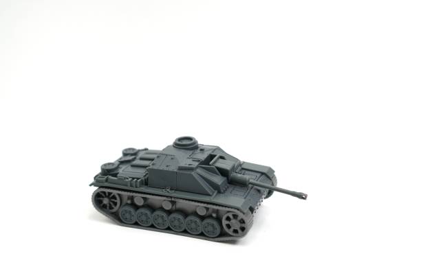 istock The image shows a gray-blue tank model on a white background, close up. 1451261043