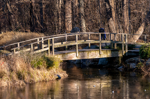 Wooden bridge ober a pond