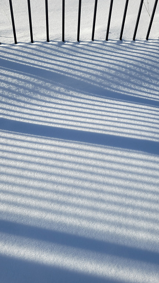 Shadows reflecting on the fresh snow covered ground.