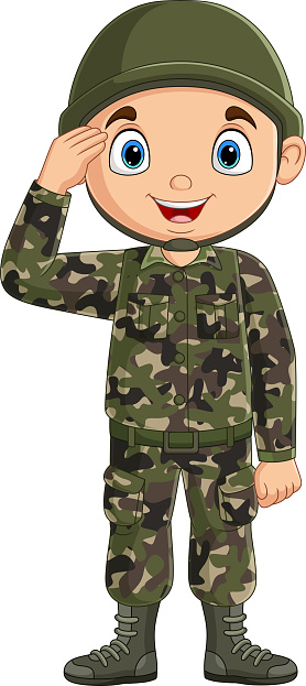 Illustration of Cartoon army soldier saluting on white background