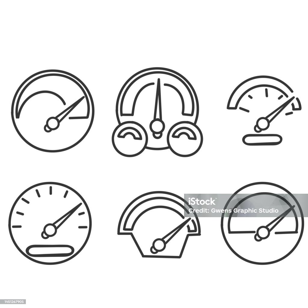Hand Drawn Doodle Set Of Speedometer Related Illustration Vector Stock ...